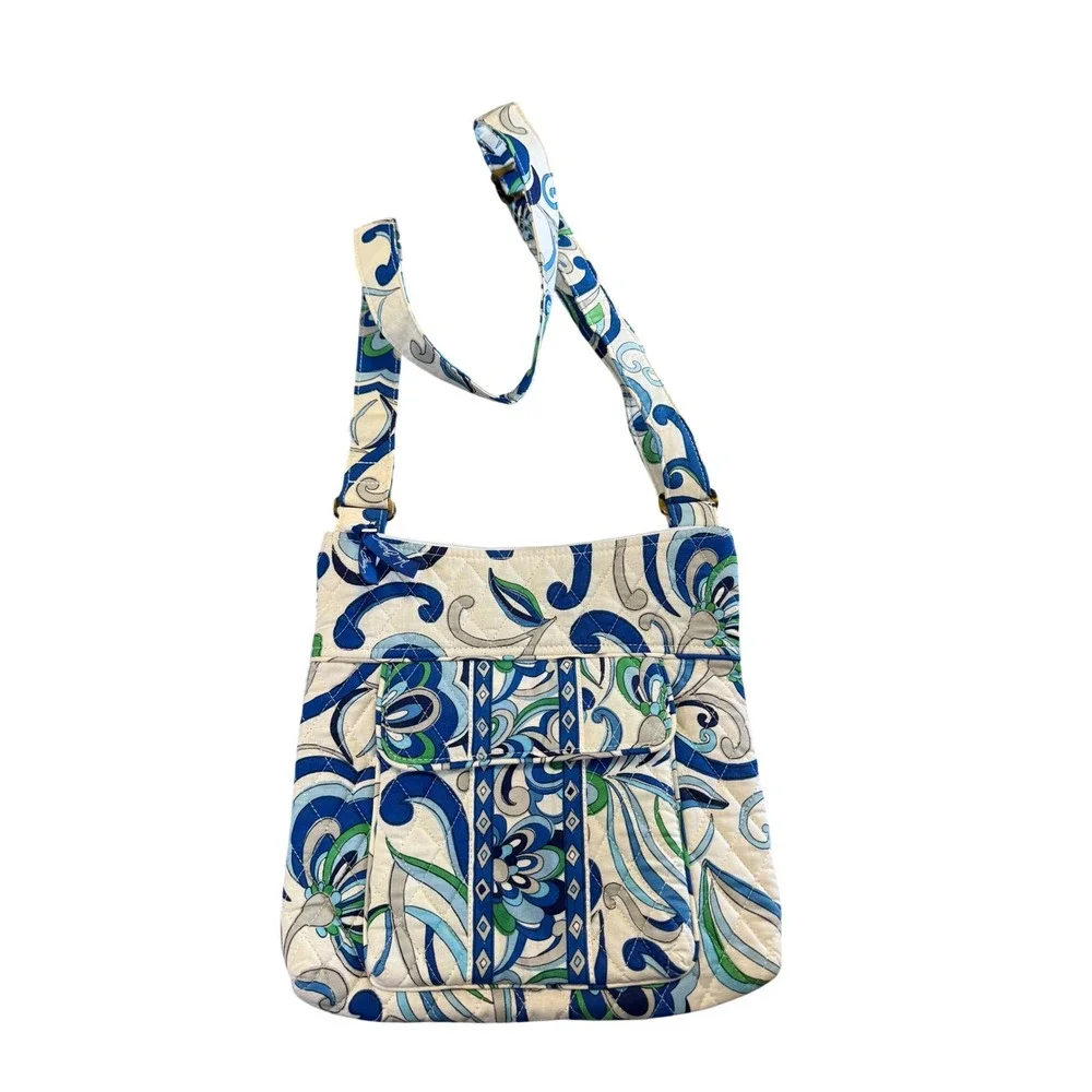 Vera Bradley Hipster Crossbody Bag Blue Bayou Floral Quilted Cotton‎ Purse